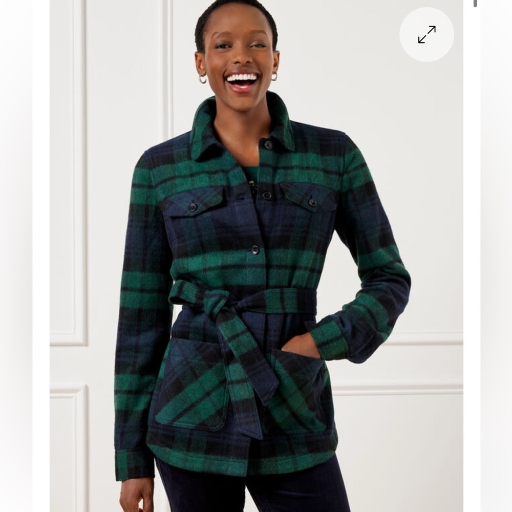 Talbots Blue Green Plaid Flannel Button Shirt Shacket Jacket Wool Italy Size 3X